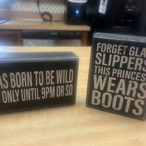 NEW Set of 2 Small Funny Wooden Box Statement Signs